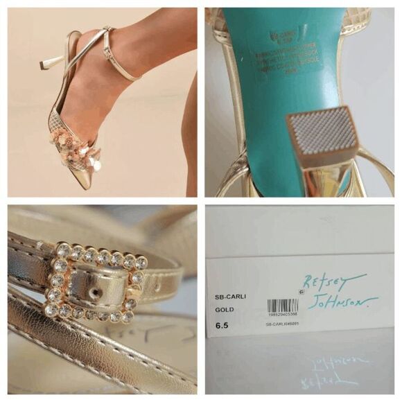 ✨ BETSEY JOHNSON Carli Gold Flower Ornament Pumps MSRP $139 SIZE 6,5 NEW IN BOX - Picture 14 of 17